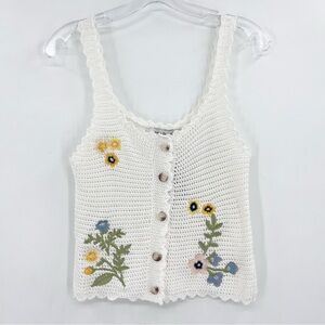 NWT Jacquie The Label Linda Floral Embroidered Crochet Knit Tank Top Size Medium